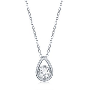 Simona Sterling Silver 'April Birthstone' Pear-shaped Necklace - White Topaz - White - 16+2 Inch - 1 of 2