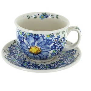 Blue Rose Polish Pottery 33 Vena Cup & Saucer - 1 of 2