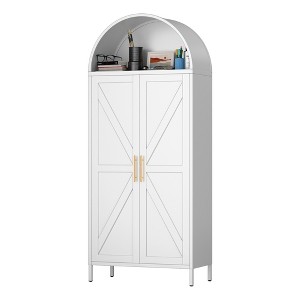 SUXXAN 2-shelf and 1-drawer Metal Display Cabinet,Modern Freestanding Arched Cabinet,Porcelain Cabinets,Bookshelves,Assembly Required - 1 of 4