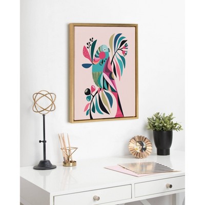 Colorful Parakeet Abstract Canvas Wall Art with Natural Frame