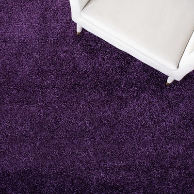 Purple Square Hand-Knotted Shag Synthetic Rug