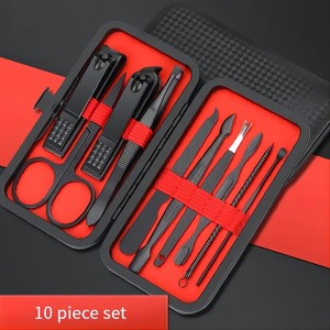 DOMETOUR 10-Piece Black Nail Clippers Kit with Travel Case ¨C Professional Cuticle Nippers & Clippers, Complete Grooming Set for Home & Travel - 1 of 4