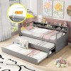 Twin XL Daybed With 2 Trundles 1 Light For Free USB Charging Design Wooden Bed Frame With 3 Storage Cubbies For Kids Teens - 2 of 4