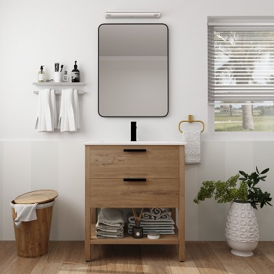 NicBex Bathroom Vanity with Basin/without Basin,Bathroom Sink Vanity with 2 Drawers,30 inch Bathroom Sink Cabinet for Bathroom,Oak/Light Brown