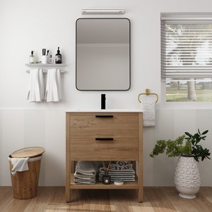 NicBex Bathroom Vanity with Basin/without Basin,Bathroom Sink Vanity with 2 Drawers,30 inch Bathroom Sink Cabinet for Bathroom,Oak/Light Brown - 1 of 4