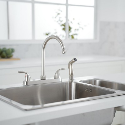 Brushed Nickel Double Handle Kitchen Faucet with Side Sprayer