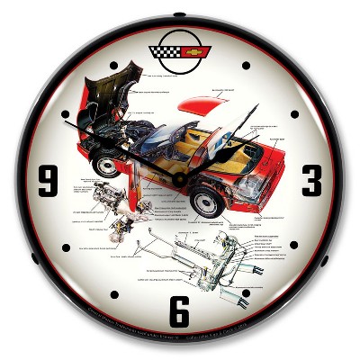 Collectable Sign & Clock | C4 Corvette Tech LED Wall Clock Retro/Vintage, Lighted