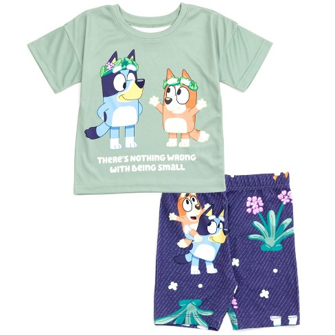 Bluey Bingo Toddler Girls T-Shirt and Shorts Outfit Set Green / Blue 4T