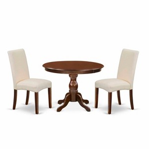 3-Piece Mahogany Finish Solid Wood Top - Round Dining Room Set with High Back - Seats 4 - 1 of 4
