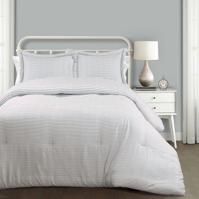 Lush Decor Lush Décor 3pc California King Farmhouse Stripe Reversible Oversized Comforter Set Blue: Year-Round Quilted Bedding Sets with Shams — фото 3