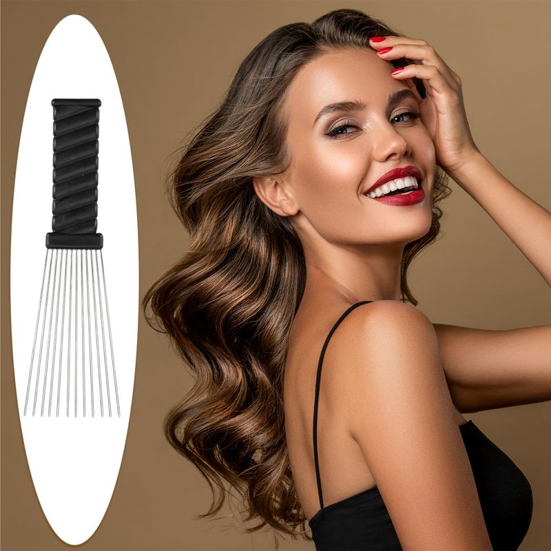Unique Bargains Women's Metal Hair Pick Afro Comb Hairdressing Styling Tool 9.05"x2.75" Black 2Pcs, 2 of 7