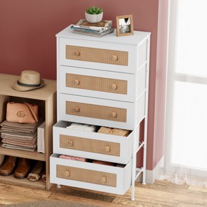 Crestlive Products 5 Drawers Rattan dressers for bedroom Storage Tower Tall Fabric Dresser with Wood Top &Wood Handles - 1 of 4
