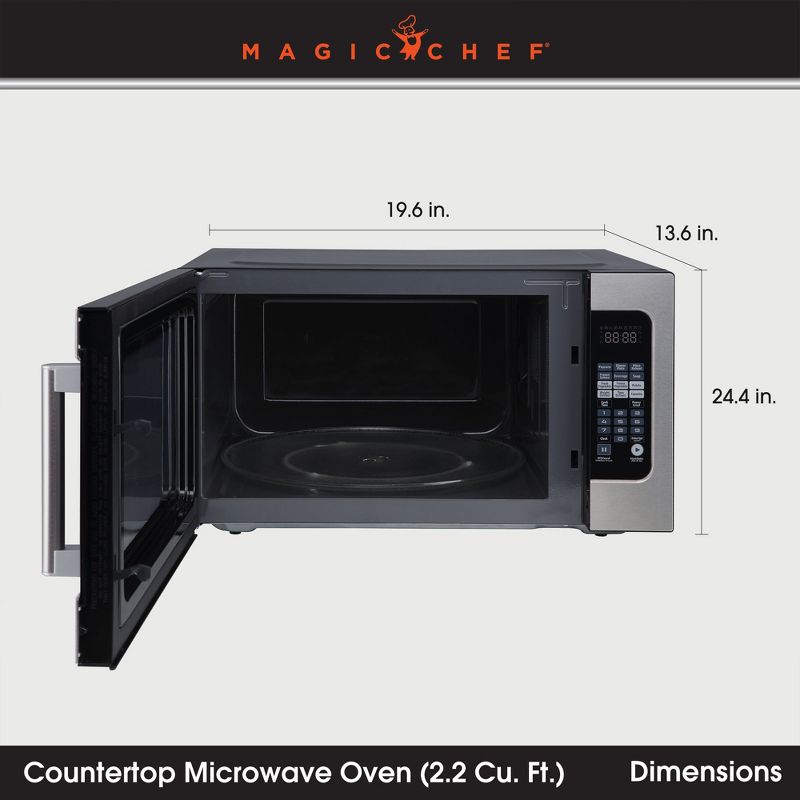 Magic Chef 2.2 Cubic Feet 1,200 Watts Countertop Microwave Oven with Sensor Cooking, Large Microwave for Kitchen Spaces, Stainless Steel, MC2211MS, 2 of 7