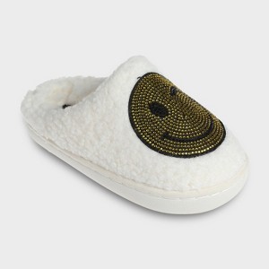 Kensie Slippers for Kids Smiley Face Slipper Shoes for Girls - Fuzzy Cute Slipper with Rhinestones for Little Kid/Big Kid - 1 of 4