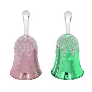 Transpac Glass Pearl Accent Bell Set of 2 Decorative Sculptures Multicolored Tabletop Decor for Home and Gifts - 1 of 1