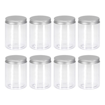 Unique Bargains Aluminum Lid Food Storage Containers Round Clear Plastic Jars 8 Pcs