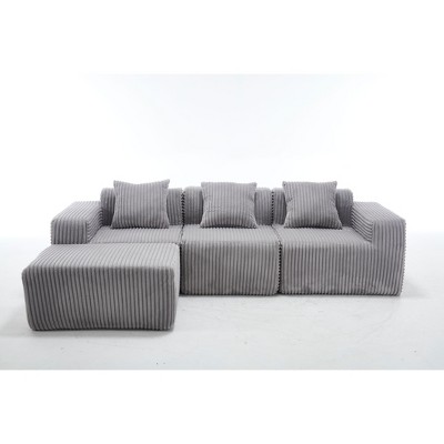NicBex Modular Sectional Sofa,L-Shape Upholstered Cloud Couch with 3 Pillows for Living Room,Apartment,Office,Gray