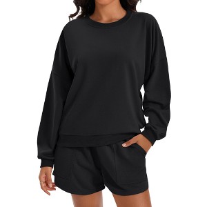 ATHLECHIC Women's Outfits Batwing Sleeve Oversized Sweatsuit Casual Fall Tracksuit Short 2 Pieces Sets - 1 of 4