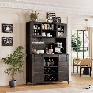 70'' Wine Coffee Bar Cabinet with Storage Hutch, Tall Kitchen Pantry Liquor Cabinet with Sliding Barn Doors for Home Dining Room - 1 of 4