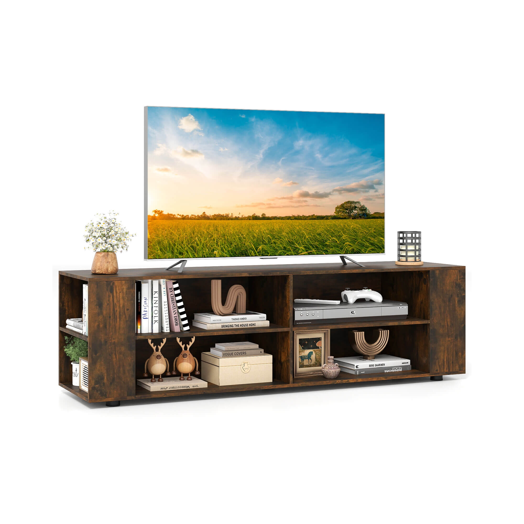 Costway 59'' Wood TV Stand Console Storage Entertainment Media Center w/ Adjustable Shelf Walnut