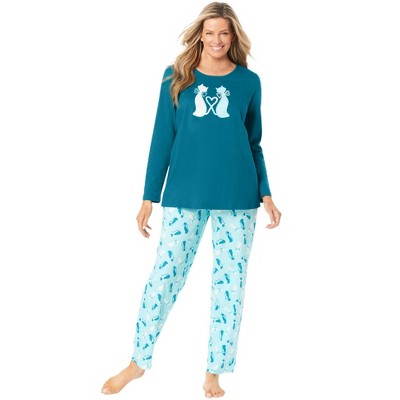 Dreams & Co. Plus Size Long Sleeve Knit PJ Set