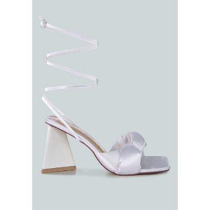 Pristine Satin Strap Triangular Block Heel Sandals Women - 1 of 4