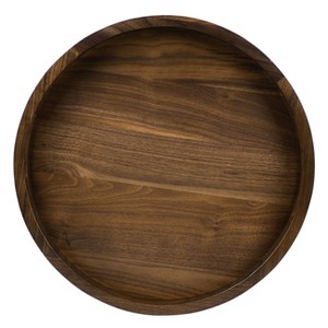 KINWELL Round Black Walnut Wood Serving Tray Ottoman Tray with Handles - 1 of 4