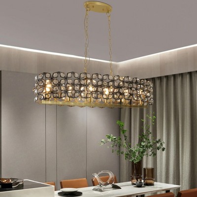 DOMETOUR 39' Contemporary Crystal Black Gold Pendant Chandelier – Modern Geometric Light for Dining Room, Kitchen, Living Room