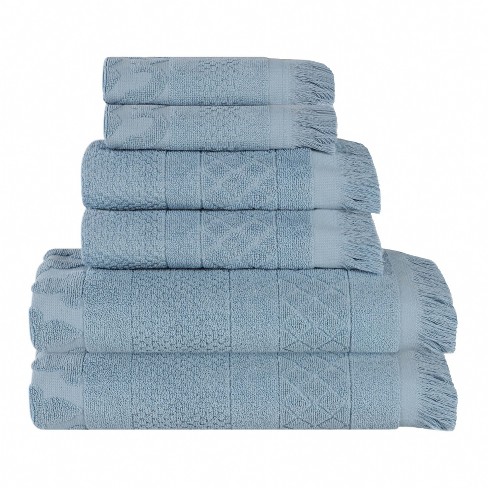 Cotton Geometric Jacquard Plush Soft Absorbent Hand Towel Set Of 6, White -  Blue Nile Mills : Target