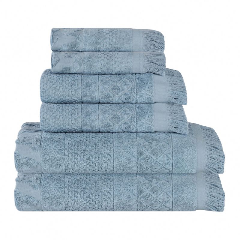Cotton Geometric Jacquard Plush Soft Absorbent 6 Piece Towel Set by Blue Nile Mills, 1 of 10