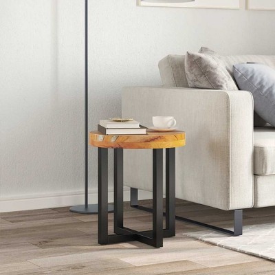 vidaXL Coffee Table with Resin Inlay, Handmade, 15.7''Φ x17.7'', Solid Reclaimed Wood, Natural