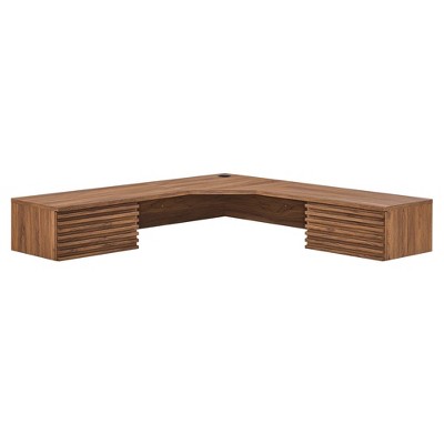 Modway Render Corner Desk – 47" Wall-Mount Office Desk with Storage Shelf and Walnut Laminate Finish