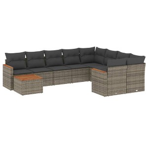vidaXL Patio Sofa Set with Cushions Outdoor Furniture 10 Piece Poly Rattan - Gray - 1 of 4