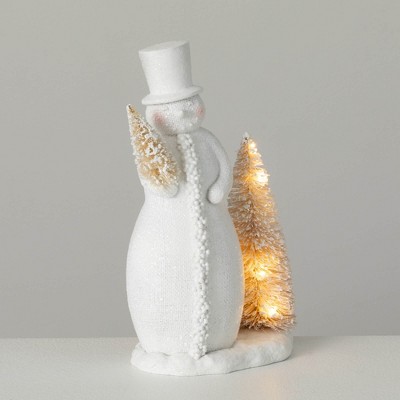 12.5"H Sullivans Christmas Snowman LED Bottlebrush Tree White Indoor Christmas Decor