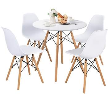 Costway Dining Table Set Modern 5 PCS For 4 Round Dining Room Table Set W/Solid Wood Leg