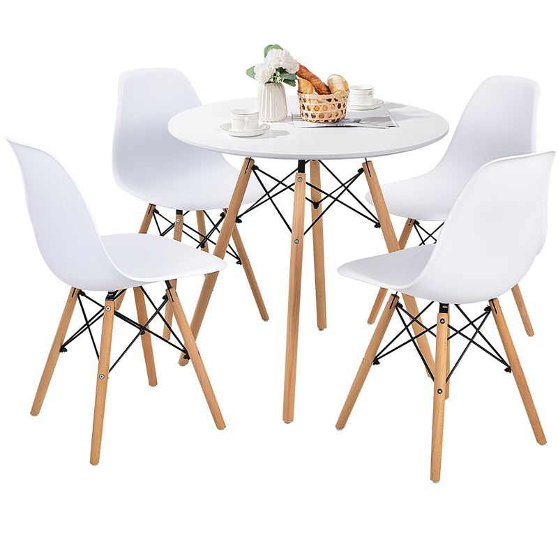Costway Dining Table Set Modern 5 PCS For 4 Round Dining Room Table Set W/Solid Wood Leg, 1 of 11