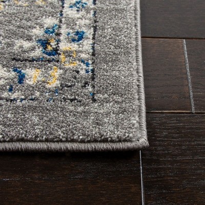 Hand-Knotted Dark Grey and Yellow Synthetic Small Rug