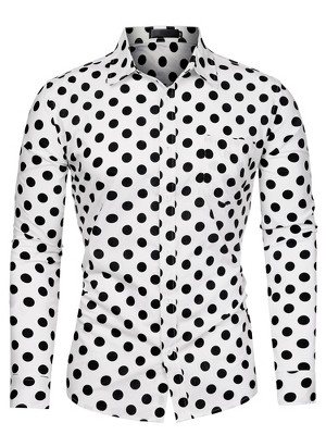 Lars Amadeus Men's Polka Dots Long Sleeves Dress Button Down Shirt