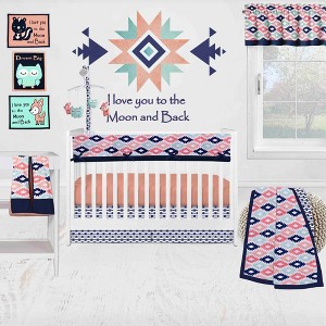 Bacati - Emma Coral Mint Navy 10 pc Crib Bedding Set with Long Rail Guard Cover - 1 of 4
