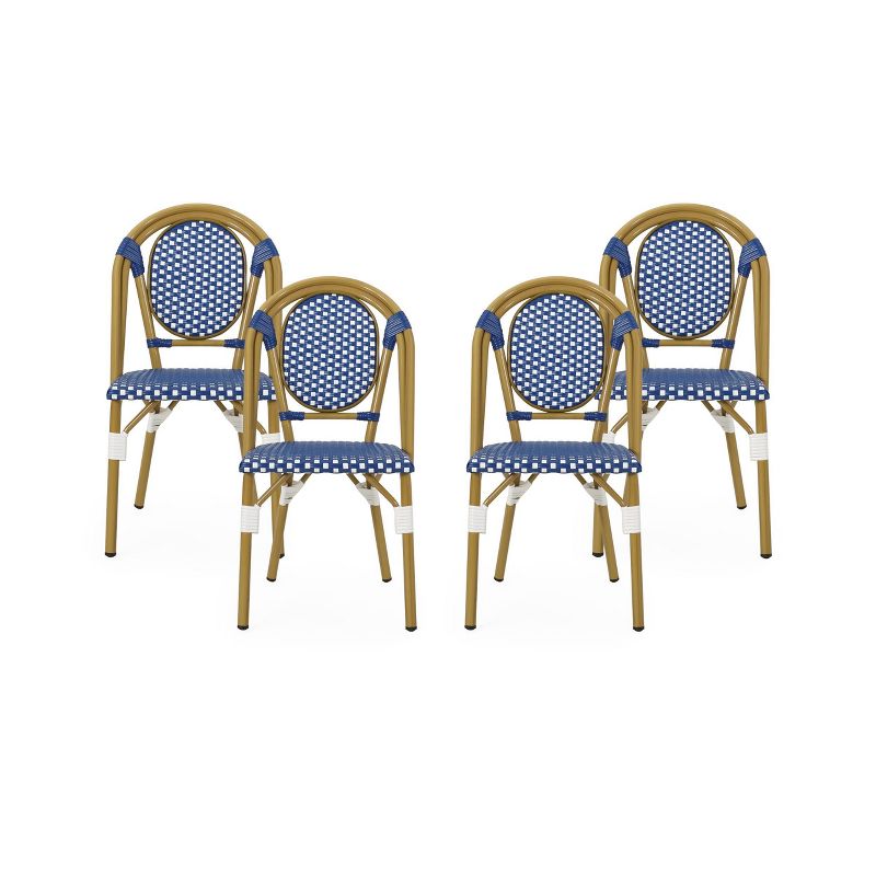 Remi 4pk Outdoor French Bistro Chairs - Blue/White/Bamboo - Christopher Knight Home, 1 of 9