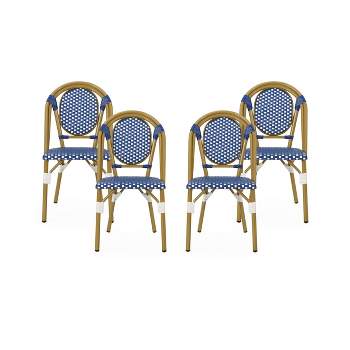 Remi 4pk Outdoor French Bistro Chairs - Blue/White/Bamboo - Christopher Knight Home