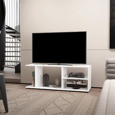 Vynxaria Black TV Rack with Open Storage - Modern Multimedia Organizer