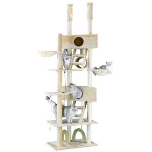 Go Pet Club 106" Cat Tree House with Large Houses and Brushes FC03 - Beige - 1 of 2