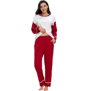 cheibear Womens Sleepwear Round Neck Nightwear with Pants Pajama Lounge Set - 1 of 4