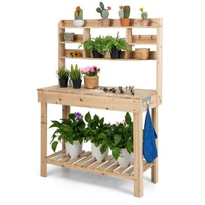 Aghana Digitals Natural Fir Wood Garden Potting Bench with Hidden Sink, Display Rack, Storage - 1 of 4