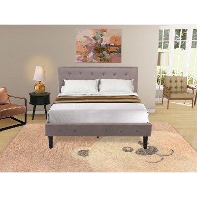 East West Furniture 2 Piece Bedroom Set - Button Tufted Platform Bed Frame - Brown Taupe Velvet Fabric Upholstered Headboard and a Black  Nightstand