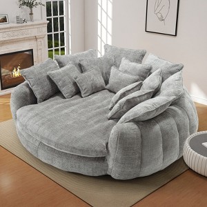 Aukfa 81.1" Cloud Couch Sleeper Sofa, Oversized Round Chaise Lounge Chair Indoor, with 16 Pillows, Upholstered Barrel Daybed for Living Room - 1 of 4
