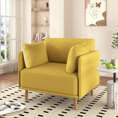 Modern Accent Armchair, Upholstered Modern Chairs With 2 Pillows, Modern Comfy Lounge Arm Chair, Cozy Seating Sofa Barrel Chair With Wooden Legs
