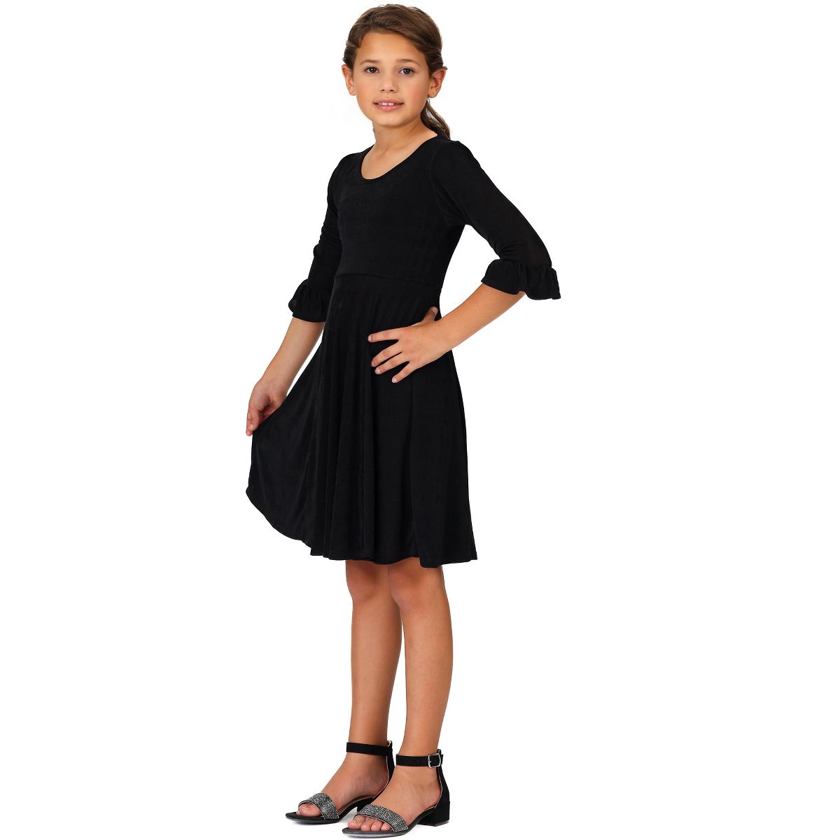 Girls Elbow Length Sleeve Fit and Flare Party Dress - 24sevenKid™ - thumbnail 2