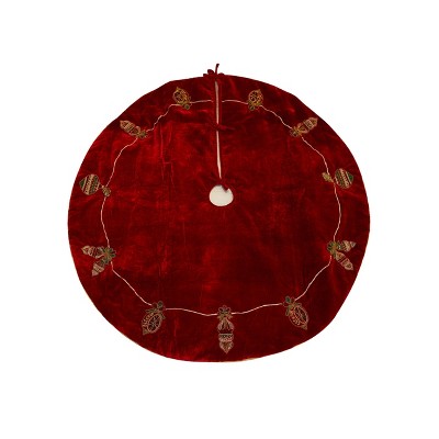 Season's Designs Christmas Tree 52In Red Tree Skirt W/ Ornamentament Bead Des